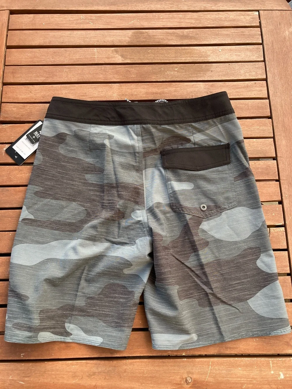 Rusty Boys Gray and Black Camo Swim Trunks